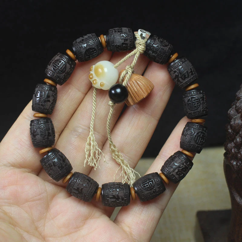 

Бусины из черного дерева с символом "Фу" и дизайном в виде лотоса, буддийские молитвенные бусы, украшения для самостоятельного изготовления, браслеты для мужчин и женщин.