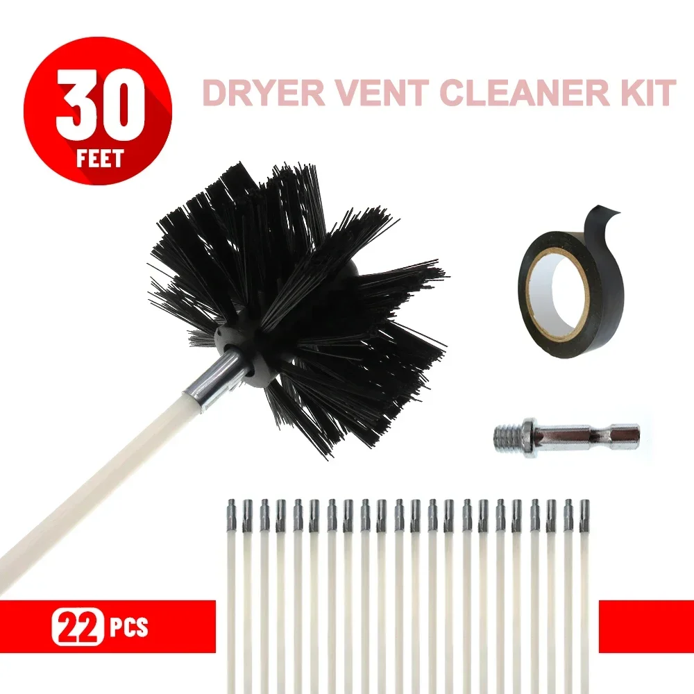 30 Feet Dryer Vent Cleaning Brush Set, Lint Remover,Fireplace Chimney Brushes, Extends Up to 30 Feet, Synthetic Brush Head