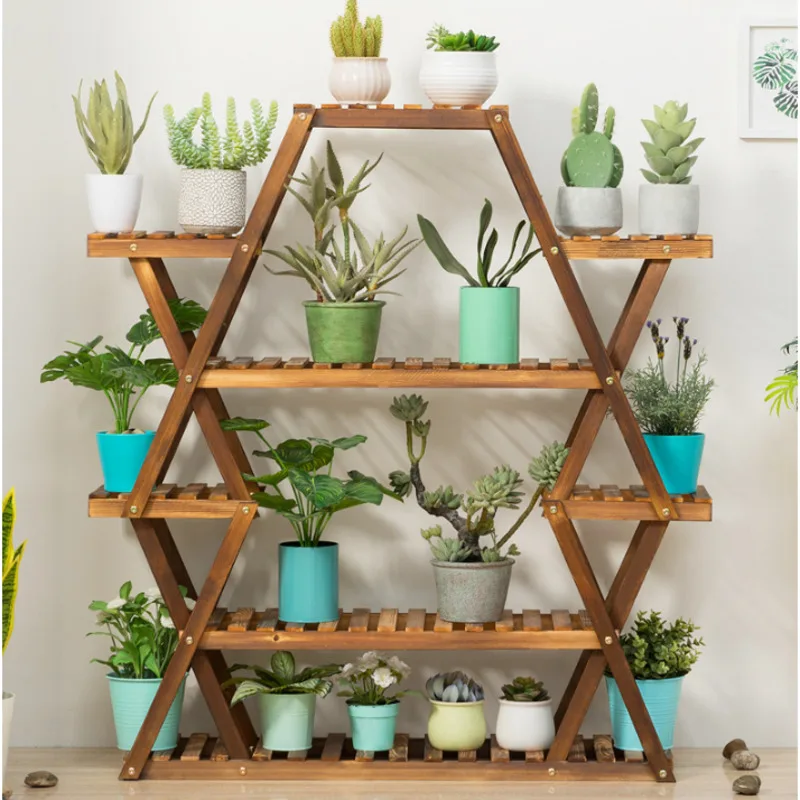 

Flowerpot Stand Indoor Fresh Plant Shelves Solid Wood Multi-layer Strong Load-bearing Translucent Stand For Flowers Shelf Plants