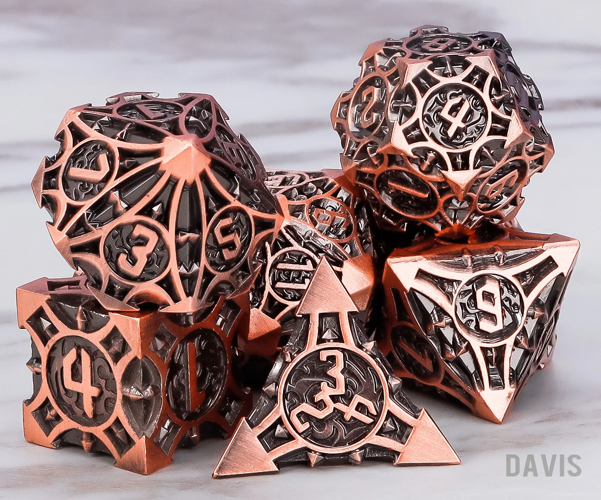 Board Game Vintage - 7Pcs Polyhedral Metal Dice Set, Vintage