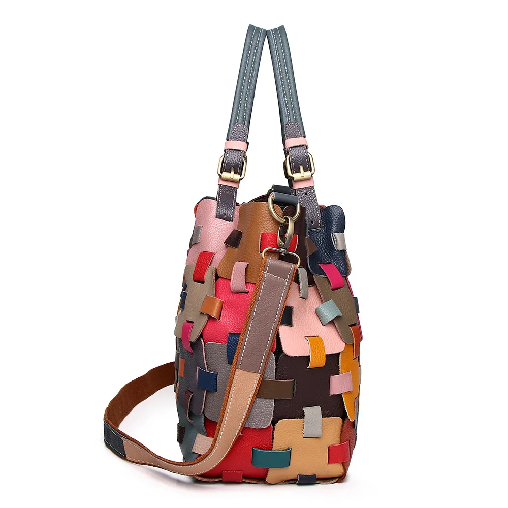 UKF Vintage Ladies Casual Colorful Patchwork Design Handbag Random Stitching Shoulder Bags For Women Tote Bag сумка женская