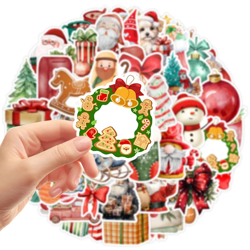 50PCS Cute Christmas Stickers Christmas Theme Sticker Funny Santa Claus Holiday Sticker Vinyl Waterproof Decals for Scrapbooking