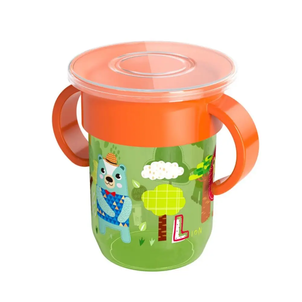 

Cartoon Animals Toddler Training Cup 360 Rotated with Double Handle Baby Sip Cups Flip Lid Leakproof Baby Learning Drinking Cup
