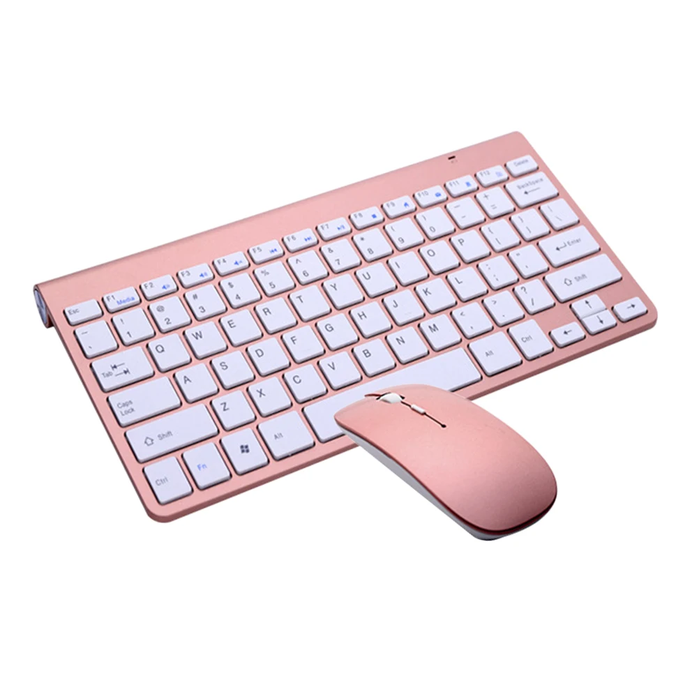 

2.4G Mini Keyboard Wireless Keyboard Ultra-thin Keyboard with Mouse for Home Office (Rose Gold, Without )