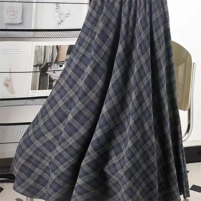 

Spring Women Fashion Woolen Long Skirts Korean Ladies High Waist Thick Maxi Skirt Autumn Feminine High End Plaid Casual Skirt
