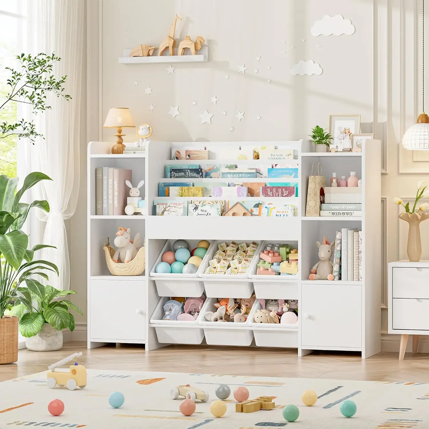 【割引価格、熱い販売！ おもちゃ収納オーガナイザー（6つのビン付き）、子供用本棚（6つの収納スペース付き）、オーガナイザーと収納