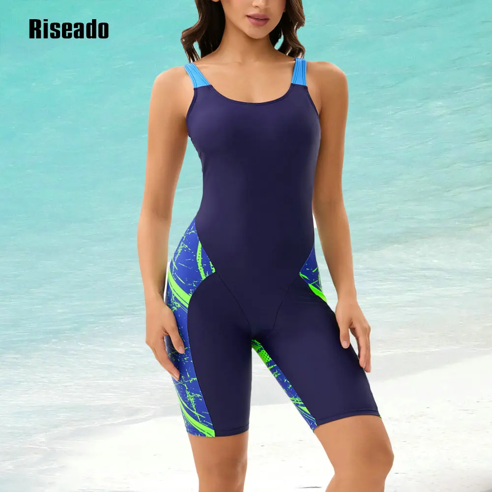 Riseado Athletic One Piece Swimsuits for Women Boyleg Swimwear Racerback Bathing Suits