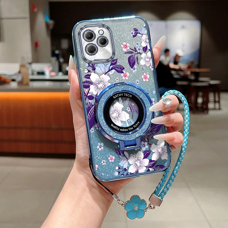 Hot40 Purple flowers Plating Bracelet Holder Phone Case For Infinix Hot 50Pro 30i 50 40Pro 30 40 PLAY 11S 12 30 11 20 Cover
