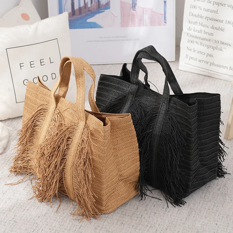 2025 Tassel Ladies Large Capacity Hand-woven Tote Rural Wind Beach Holiday Shoulder Designer Luxury Bag