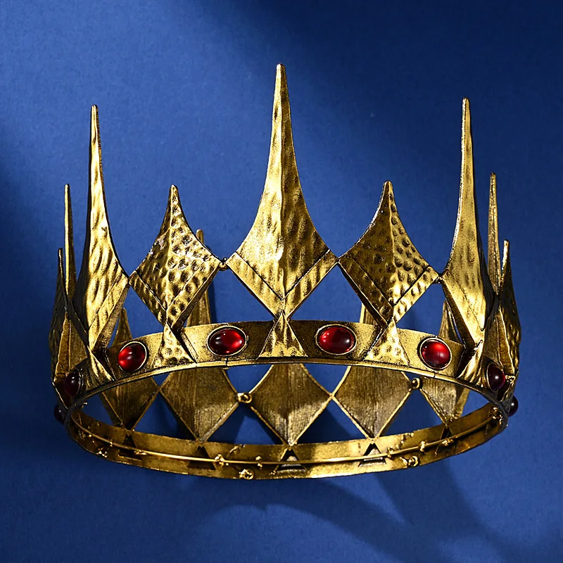 1 قطعة سبائك الذهب المستديرة القرون الوسطى تاج كريستال الملكي الملك تيارا للرجال القوطية الساحرة الإكليل مسابقة زي خوذة لجميع القديسين #2