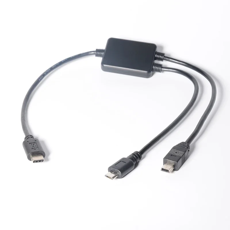 USB 3.1 Type C Male to Micro USB Male + Mini USB Male 2 в 1 Зарядный кабель - черный (40 см/1,3 фута)