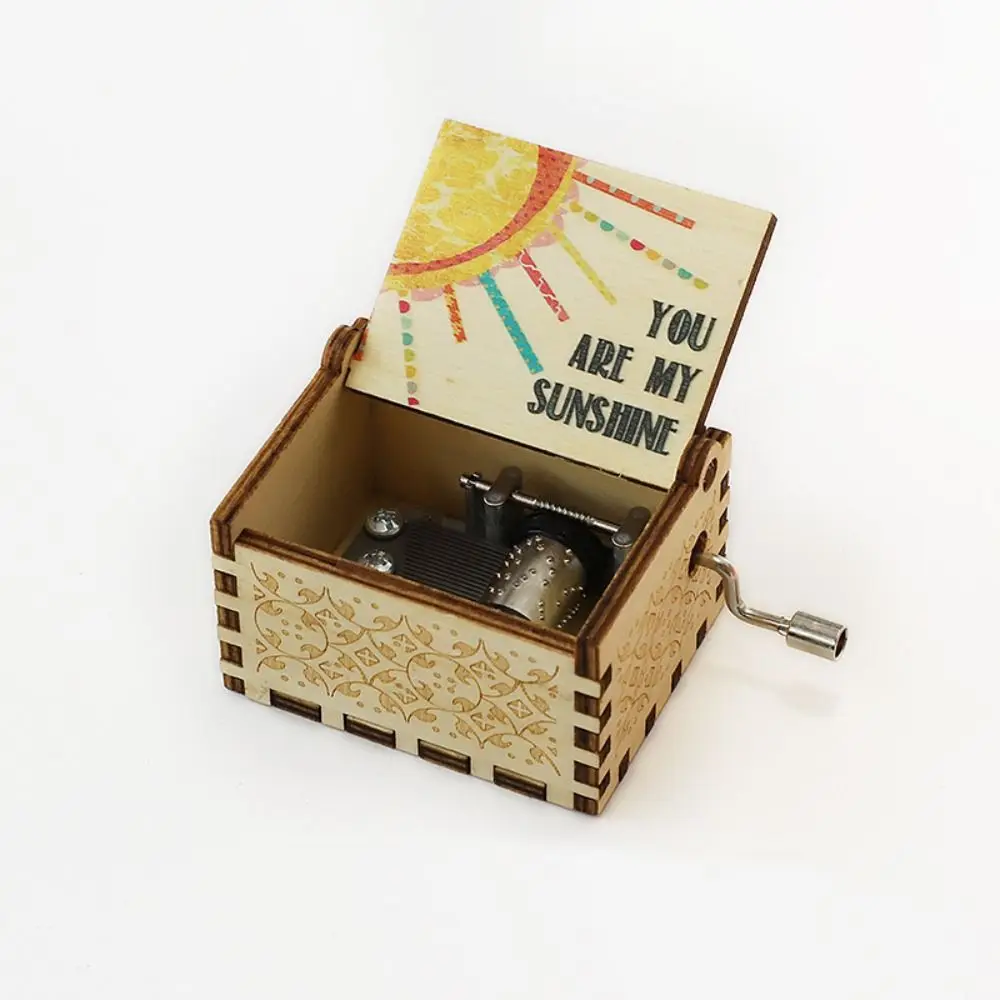 Birthday Hand Crank Wooden Music Box Fashion Classical Carved Musical Box Crafts Gift Home Decoration