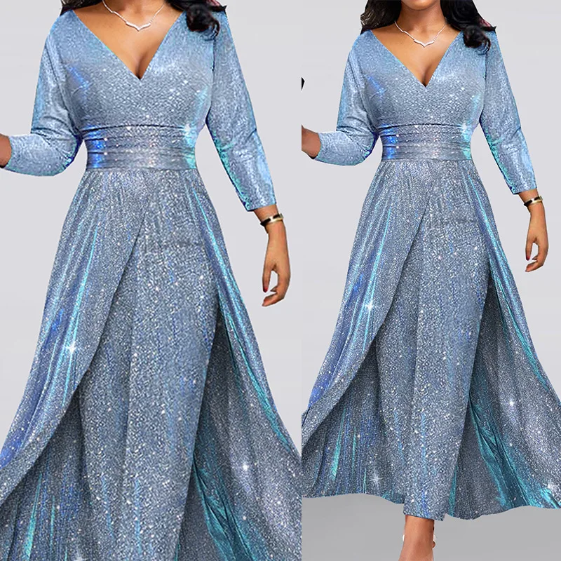 Bankett-Kleid Doppelseitig Pailletten-Besetzter Großer Rock Trägerloses Top Sexy Modischer Jumpsuit
