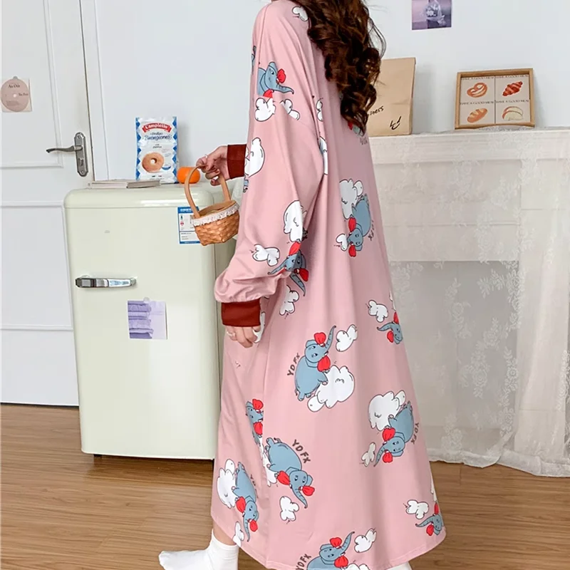 Autumn Nightdresses Women Sleepwear Long Sleeve Nightgown Cotton Animation Robe Loose Ladies Pajamas Women's Nightdress M-6XL
