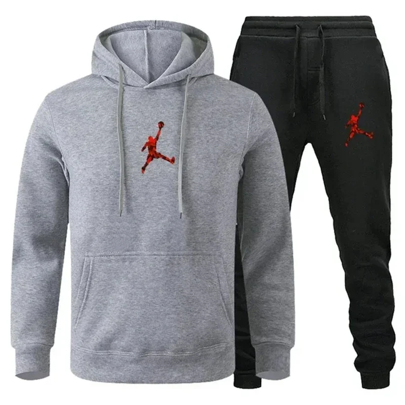 2024 Fashion casual men\'s sports suit hoodie + sports sweatpants two-piece fitness jogging sportswear streetwear