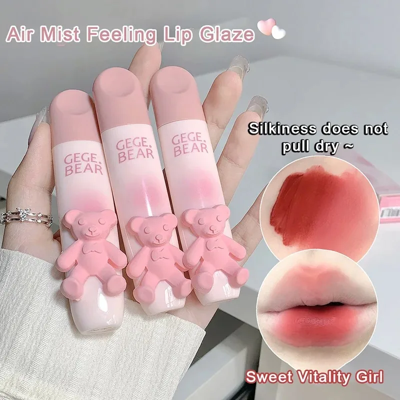 6 Color Girl's Velvet Matte Lipstick Blush Waterproof Long Lasting Cute Bear Lipgloss Non-Stick Cup Makeup Lip Tint Mud Cosmetic