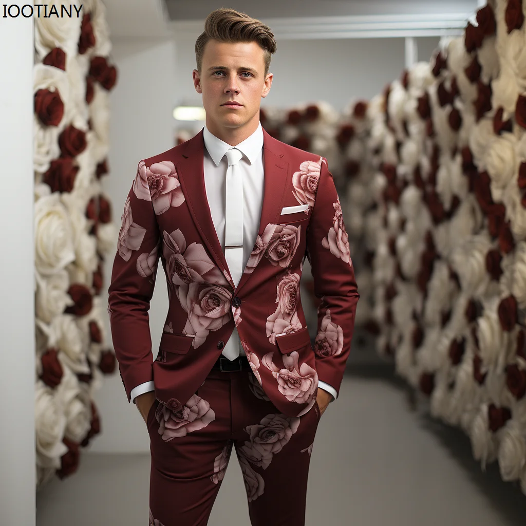 New Floral Jacquard Tailored Men\'s Suit Men\'s 3d Digital Printing Suits Cos Party Stage Nightclub Shiny Cool Performance Set