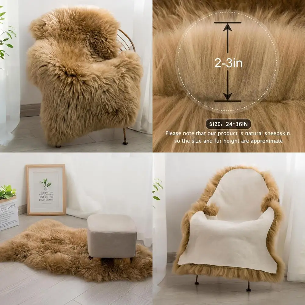 

Luxurious Tan Sheepskin Rug, 2x3 Feet, Plush Wool for Bedroom, Chair, or Sofa in Living Room