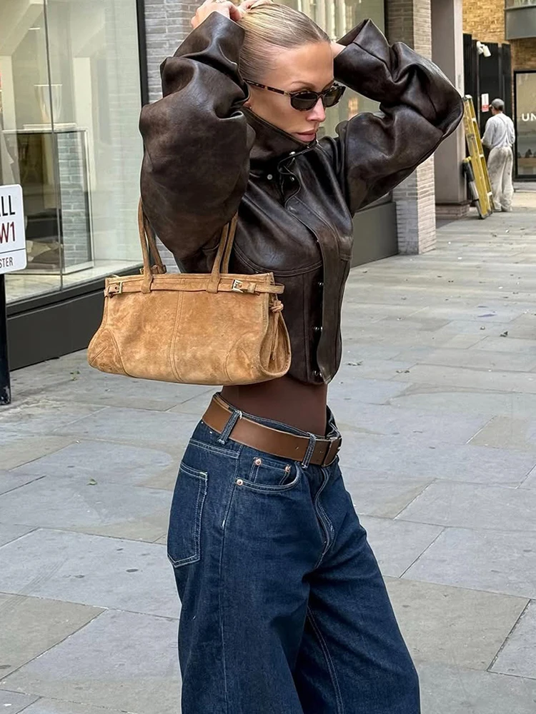 Nibber Hottie Crop Jacke Frauen Rollkragen Pu Unregelmäßige Zip Taste Volle Hülse Wilden Sexy Straße Mitternacht Herbst Hipster Mantel – Detail 23