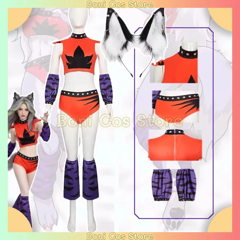Roxanne Wolf Roxy Cosplay Costume Crop Top Pants Outfit For Halloween Role Play Combat Stage Performance Convention Masquerade