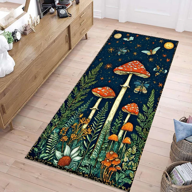 Mushroom Carpet Mat Rug Red Green Butterfly Star Moon Pattern Fairy Tale Magical Enchanted Non-slip Home Decoration Hallway Rug