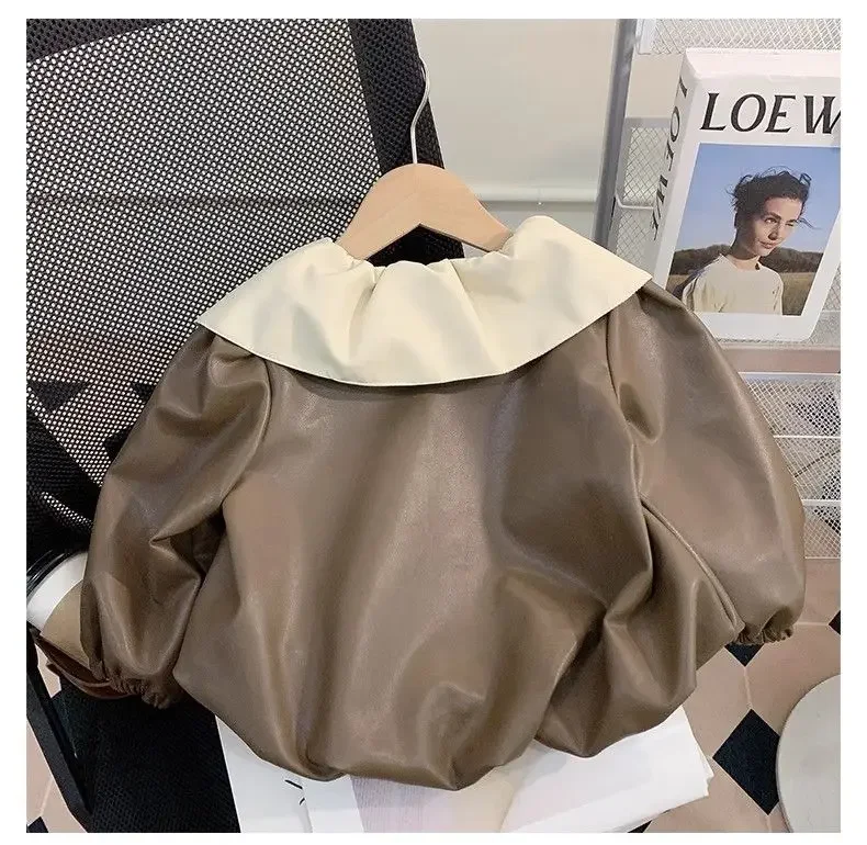 Mädchen Kunstlederjacke Trendiger Herbst-Frühlingsmantel für Kinder Modische Kurze Bikerjacke für Kleinkindmädchen – Detail 4