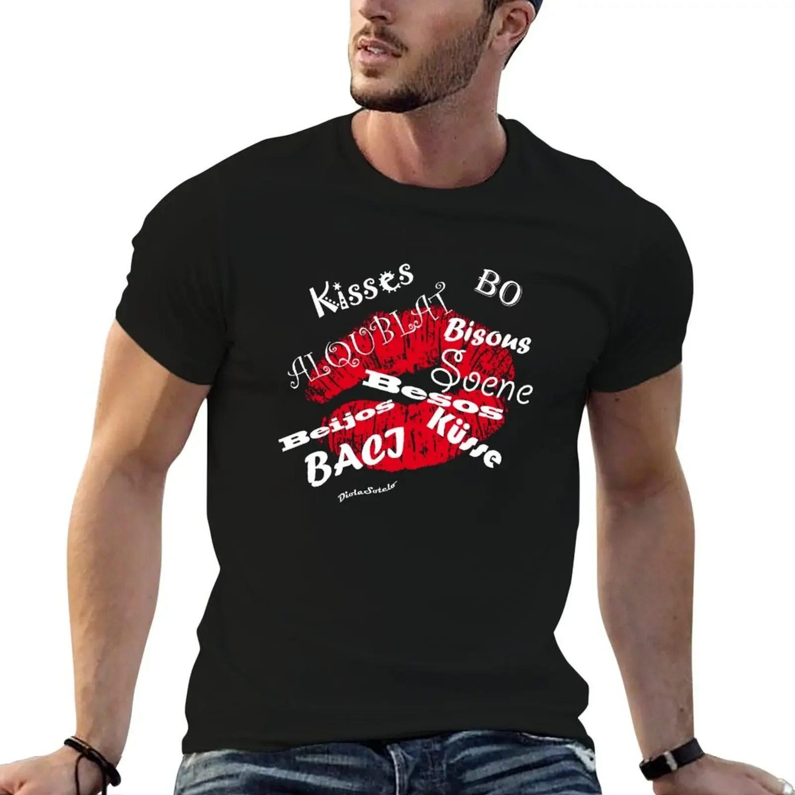 Kisses,küsse,besous and besos T-Shirt summer tops boys whites kawaii clothes fitted t shirts for men