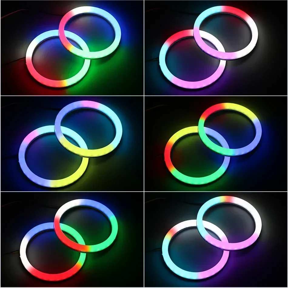 RGB Color-Chasing Revolving Dynamic Angel Eyes Turn Signals Light Bluetooth Wireless Control LED Sequential Flowing Strip Light