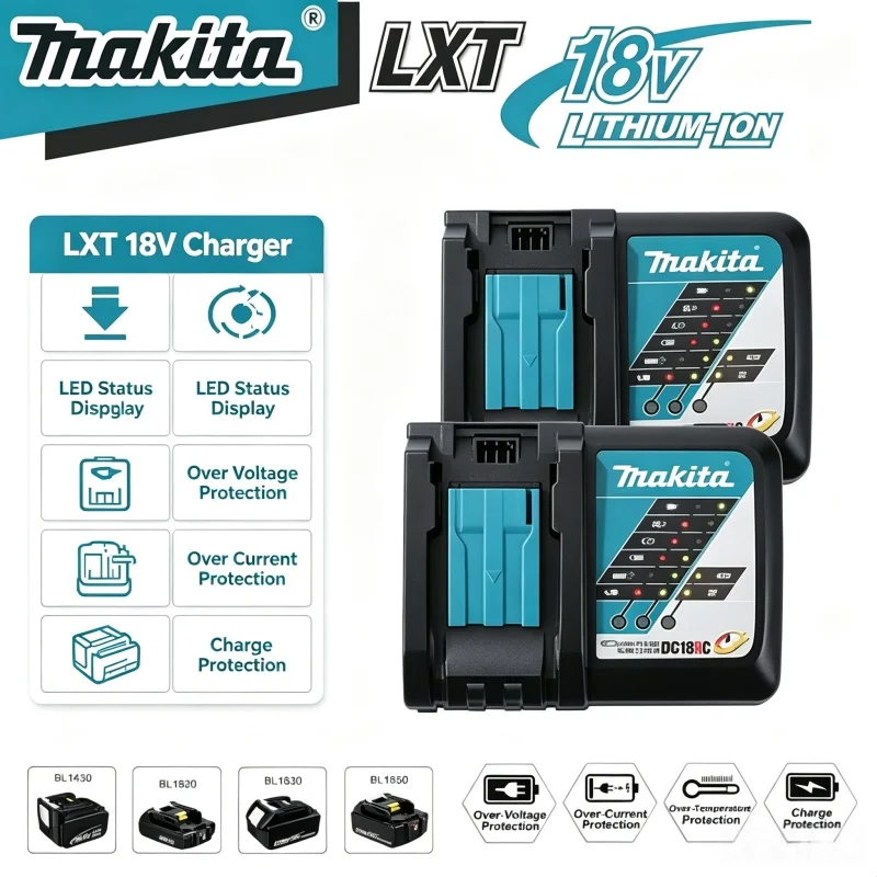 Makita Multi-port Battery Charger 14.4V-18V LXT Lithium Ion Fast Charger with USB Ports 8A/12A for Power Tools