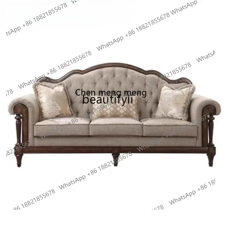 

CC182American retro solid wood sofa fabric combination villa living room fabric sofa small apartment high backrest sofa R