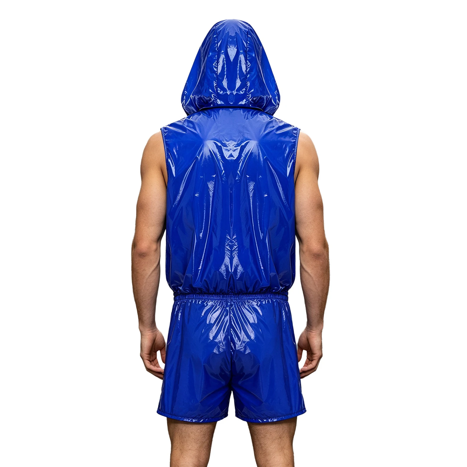 Men's Waterproof Tracksuit Sleeveless Zipper Hooded Vest with Boxer Shorts Built-in Briefs Fitness Cycling Sportswear Clubwear view 3