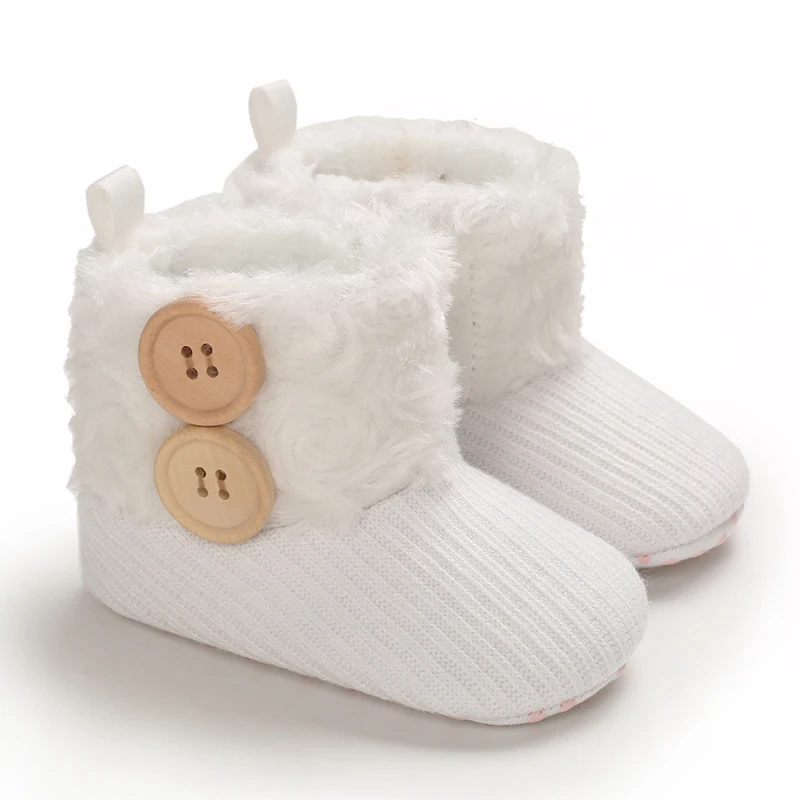 Cute Button Comfortable Baby Girl Boots Soft And Warm Indoor Walking Boots With Wool Winter