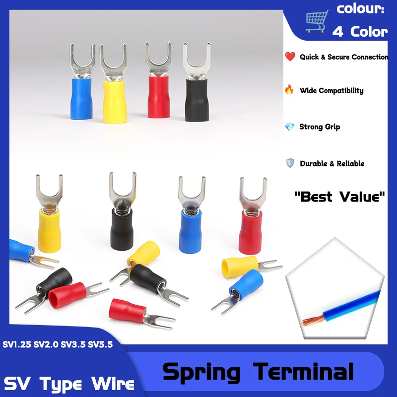 

SV3.5 SV5.5 Fork U Y PVC Insulate Ferrules Block Spade Cold Press Cable End Crimp Connector 20pcs SV Type Crimp Terminal