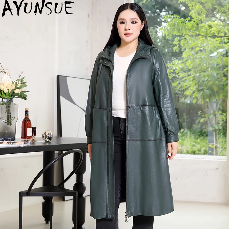 AYUNSUE 여성용 천연 정품 가죽 자켓 2025 롱 트렌치 코트 여성 자켓 루즈 피트 가을 옷 Косуха Женская