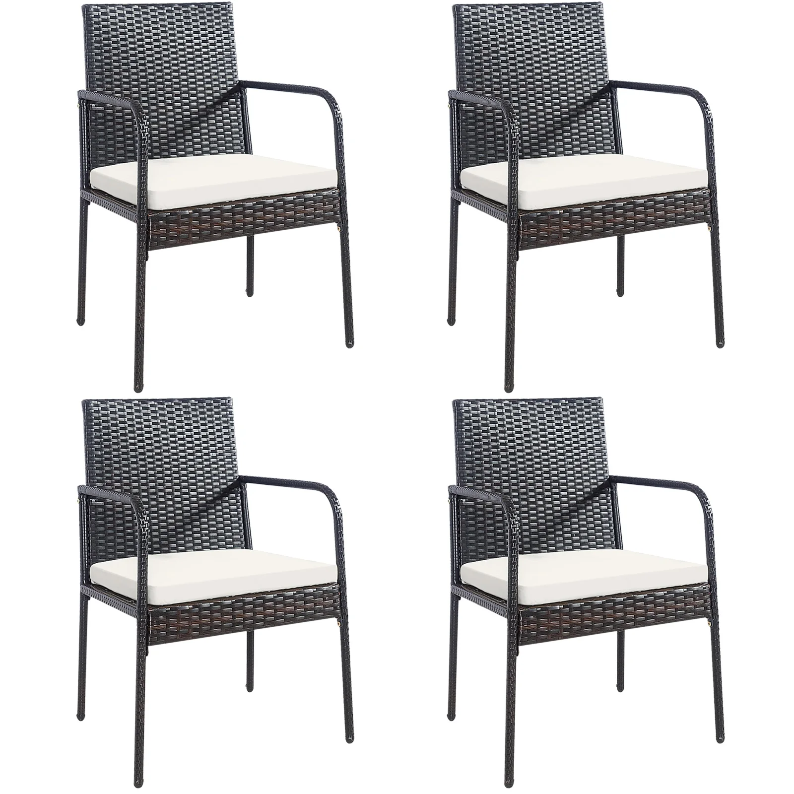 4PCS Patio Wicker Rattan Dining Chairs Cushioned Seats Armrest Garden