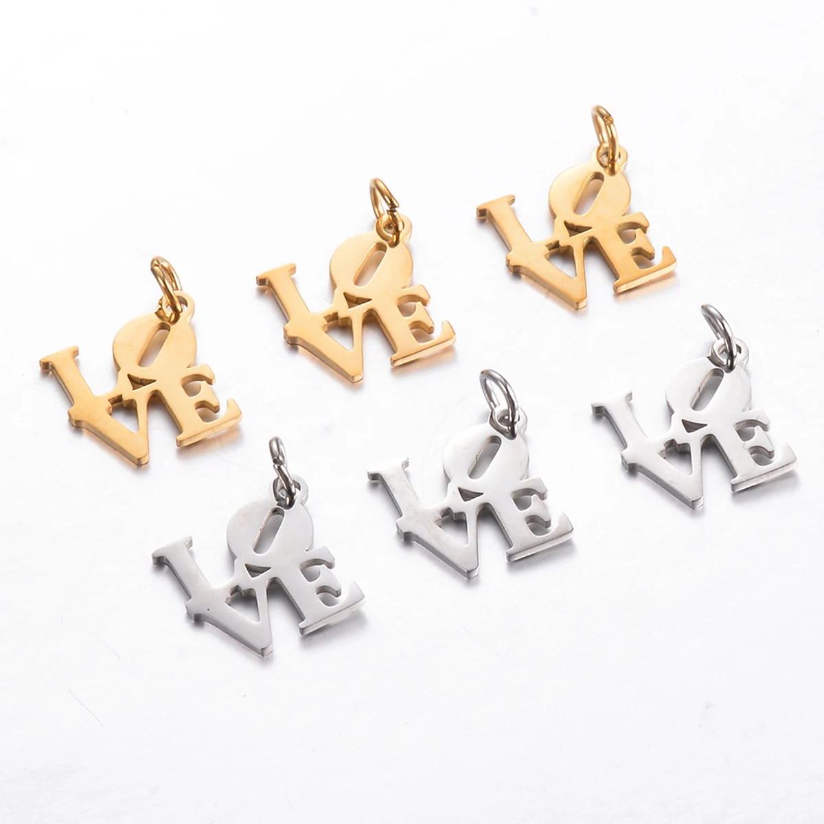 10Pcs Stainless Steel Love Charms Gold Color Necklace Pendant Bracelet Making for DIY Jewelry Findings Handmade Supplies