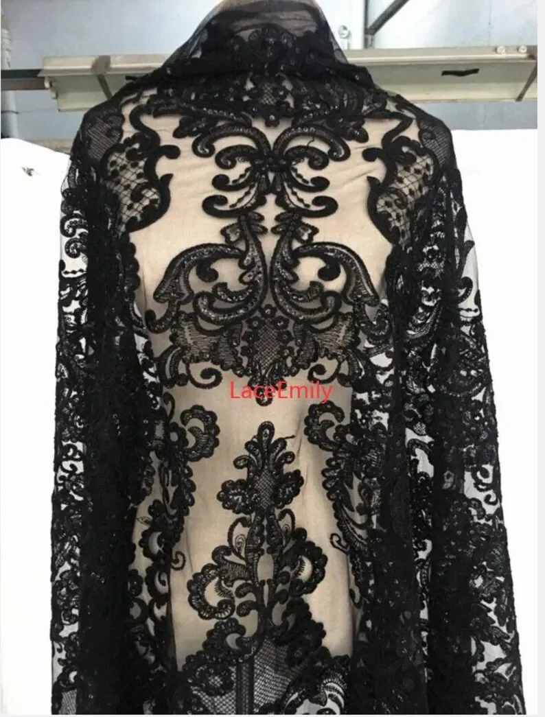 3-цветная золотая винтажная кружевная ткань с цветами и тяжелой вышивкой, тюль с цветком и блестками для свадебного платья, свадебного платья,