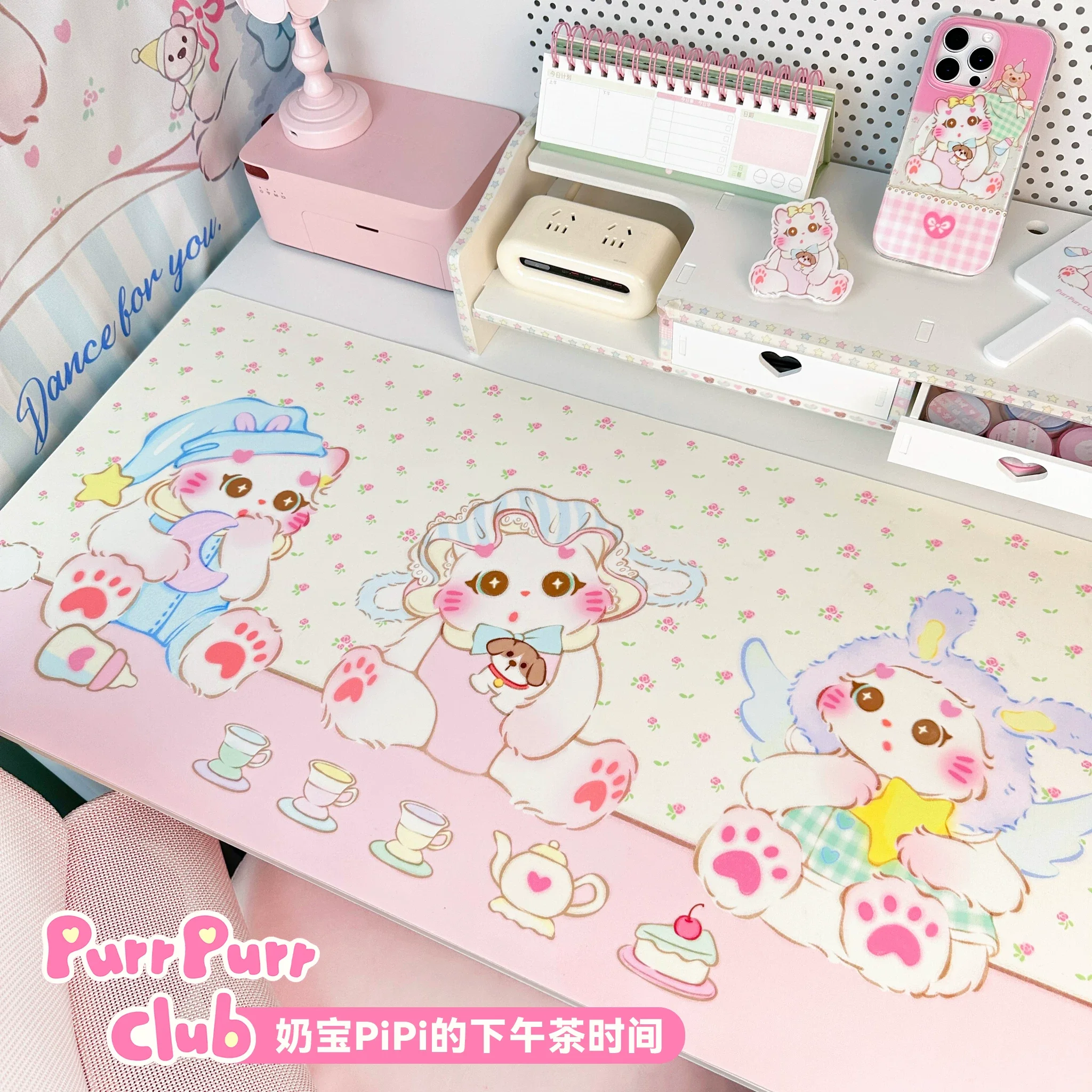 Original Pink Cartoon Cat Cute Kawaii Girly Leather Desk Mats Office Computer Mouse Pad Waterproof Anti Slip Makeup Placemat Pad