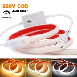 Cob Led Strip Licht 220V Plakband Met Dimmer Schakelaar Eu Power Kit Waterdicht 288led Lineaire Verlichting Flex Siliconen Buislamp