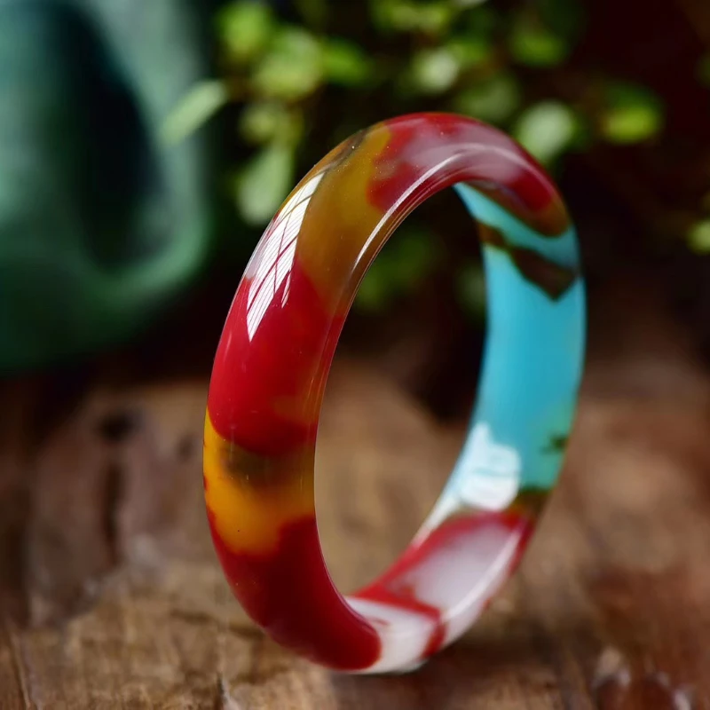 

Pure Natural Xinjiang Colorful Hetian Jade Bracelet Natural Quality with Certificate