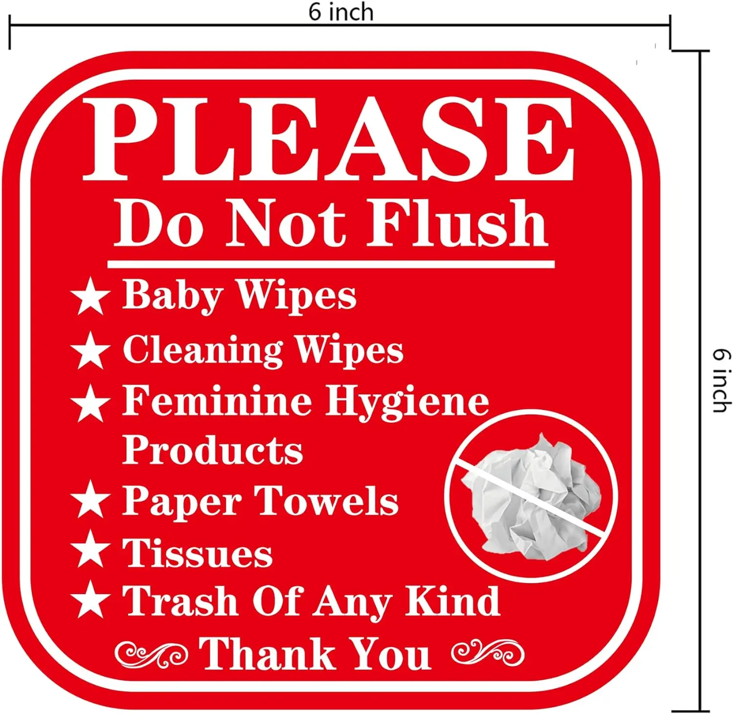 12Pcs Please Do Not Flush Sign 6Inch Please Do Not Flush Anything Except Toilet Paper Sign Toilet Bathroom Sign for Door or wall