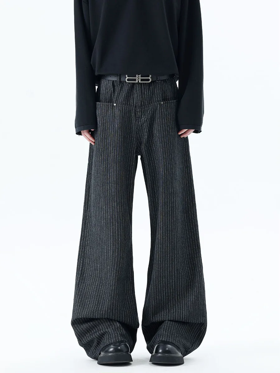 

Мужские повседневные брюки в полоску в стиле Old Money, прямые, широкие, в пол, от американского модного бренда