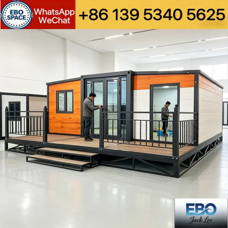40ft Double Wings Expandable Container Home Prefabricated Modular House 2 Living Rooms Hotel Resort Accommodation