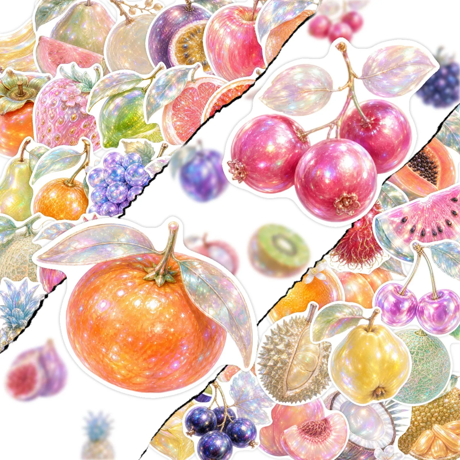 50 PCS Dreamy Colorful Fruit Glitter Stickers Pack Decorate Luggage Helmet Skateboard Lunch Box Fridge Non Repeated Decals