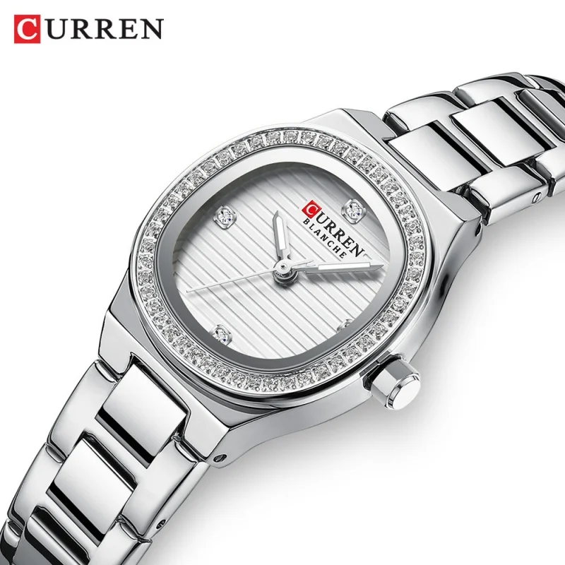 

CURREN 9101 Новые женские кварцевые часы с ночником, маленький квадратный садовый циферблат, модные водонепроницаемые повседневные женские часы из нержавеющей стали