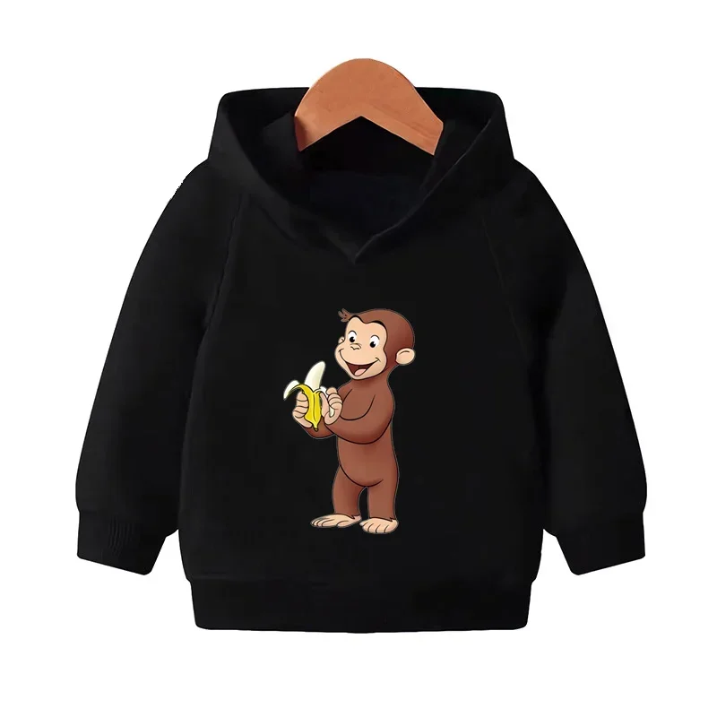 Curious George Cute Monkey Print Funny Kids Hooded Hoodies Girls Clothes Children Sweatshirts Autumn Baby Pullover Tops,KMT5266