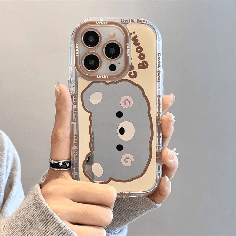 Koreanisches Paar Bären Luftkissen Spiegel Handyhülle für iPhone 17 15 14 16 Pro Max 13 12 11 Pro XR XS 7 8 Plus 17Air Girl Cover – Detail 3