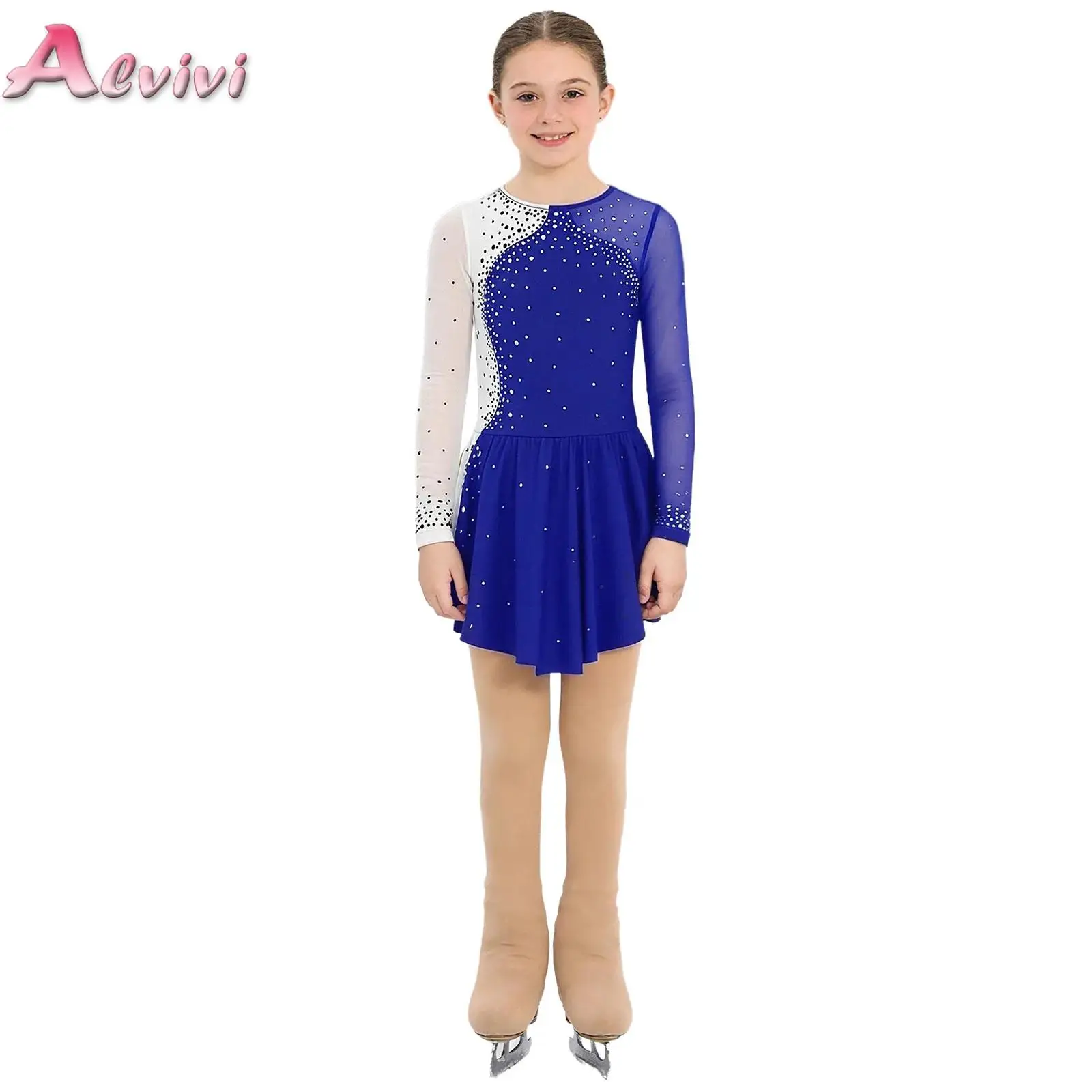 

Kids Girls Figure Ice Skating Dress Long Sleeve Ballet Dance Skirted Leotard with Cover the Boots Buckles Tights for Competition