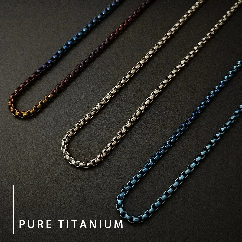 Durable 3mm TA1 Pure Titanium Rolo Box Chain Necklace Bracelet for Men Women Multi-Color Blue Gray Anti-Allergy Square Necklace