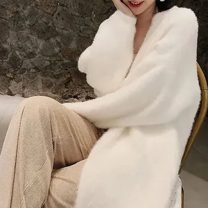 Lange weiße Strickjacke für Frauen, Winterkleidung, niedliches Netz, Langarm, Kaschmirepullover, Clotkorean -Style -Mantel, heiß, Vintage 12 Hauptverkäufe hauptsächlich weiblicher Tricot - №5